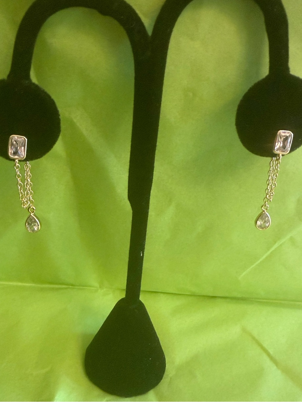 NEW STYLE! Gold over sterling double chain CZ  Earrings  NWT